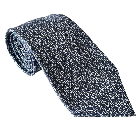 Authentic HERMES 100% Silk Blue & White Swirl Design Men’s Neck Tie - Picture 8 of 8
